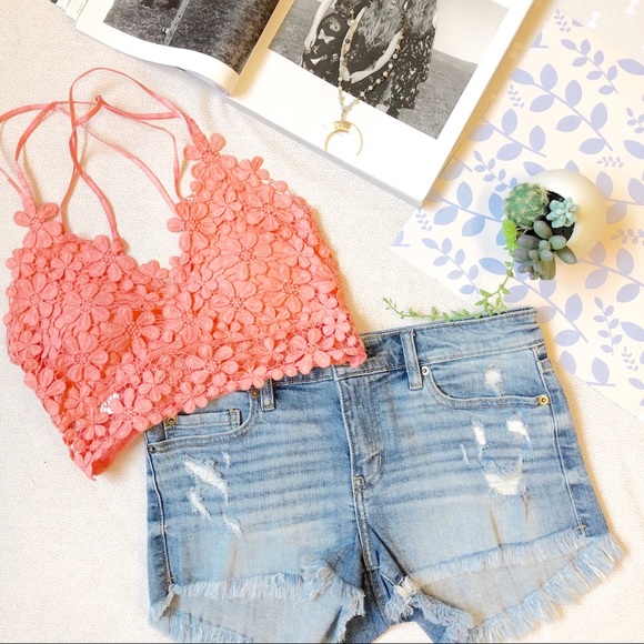 Floral Lace Eyelet Bralette in Coral Women’s Size Medium - Picture 9 of 11